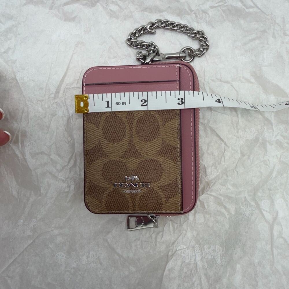 New with tags Coach Pink and Brown Card Holder coin purse with Chain Attachment - Picture 7 of 10